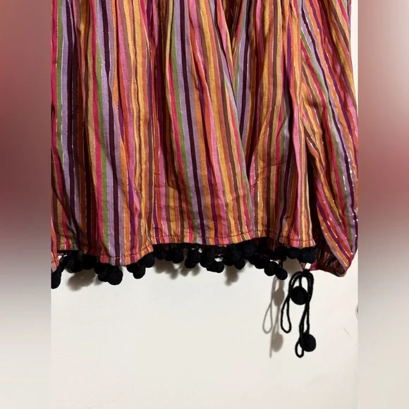 Amaryllis Womens Striped Tassle Pom Pom Boho Colorful CottonTop Size M NWOT - Picture 4 of 8